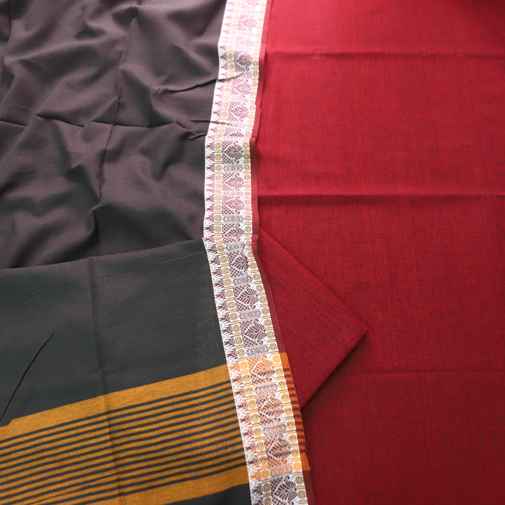 Subhvari Maroon Top with Mangalgiri Hem Dupatta South Cotton Set