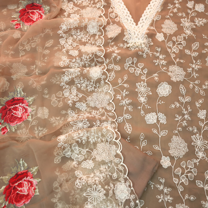 Julia Coca Brown Thread Embroidered with Kardana Chinon Set