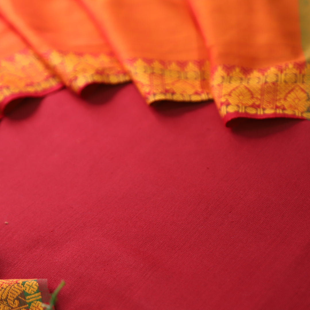 Subhvari Berry Red Top with Mangalgiri Hem Dupatta South Cotton Set