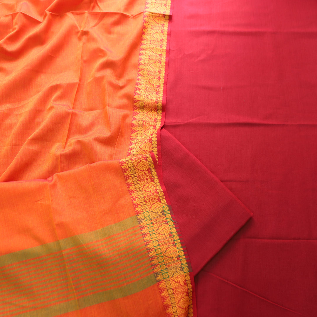 Subhvari Berry Red Top with Mangalgiri Hem Dupatta South Cotton Set