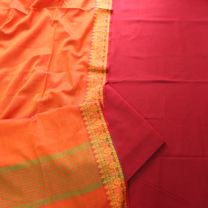 Subhvari Berry Red Top with Mangalgiri Hem Dupatta South Cotton Set