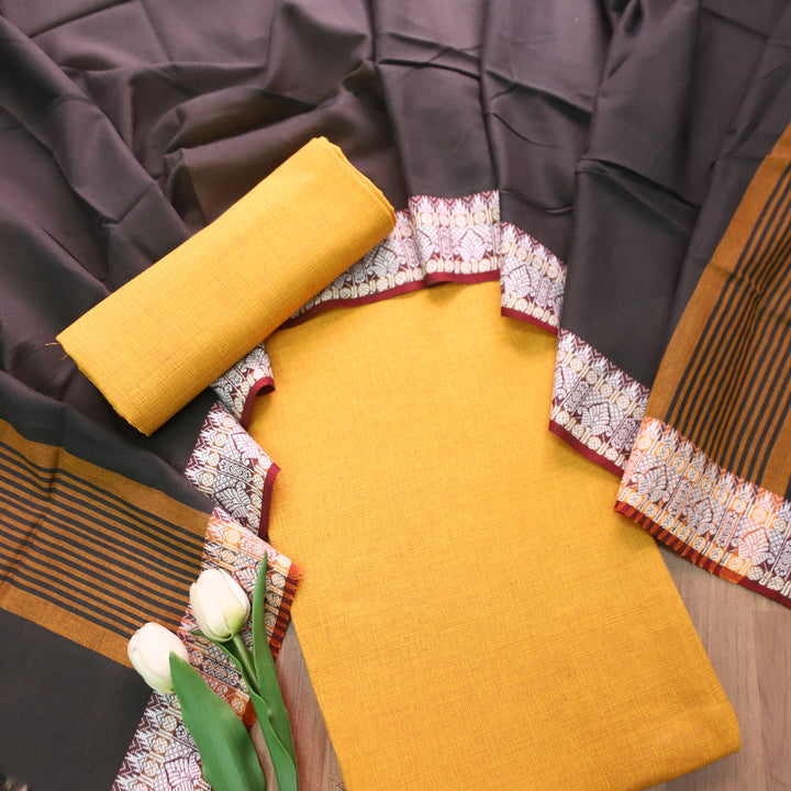 Subhvari Yellow Top with Mangalgiri Hem Dupatta South Cotton Set