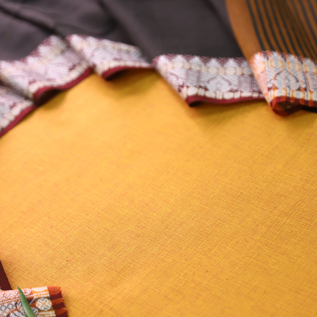 Subhvari Yellow Top with Mangalgiri Hem Dupatta South Cotton Set