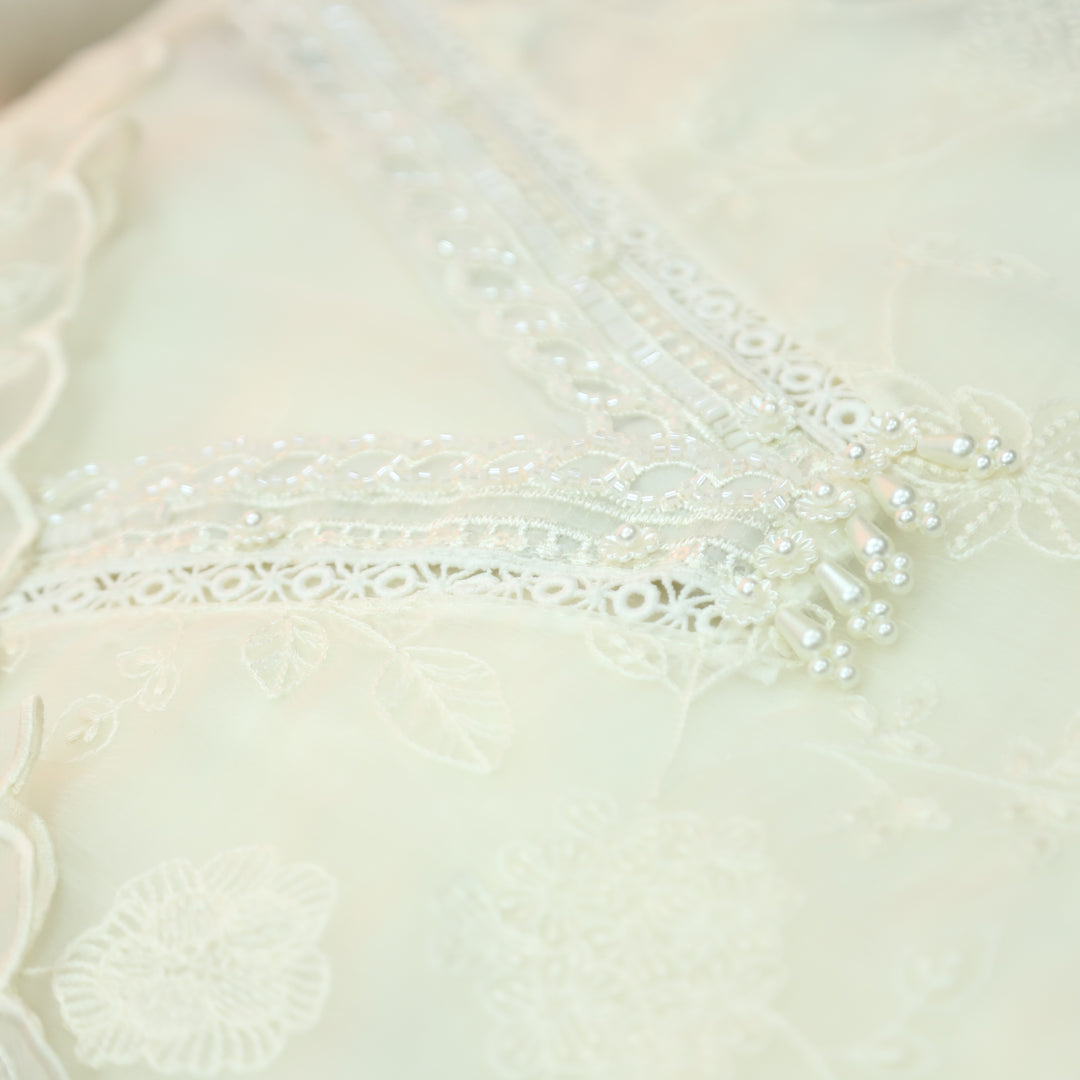 Julia Pearl White Thread Embroidered with Kardana Chinon Set
