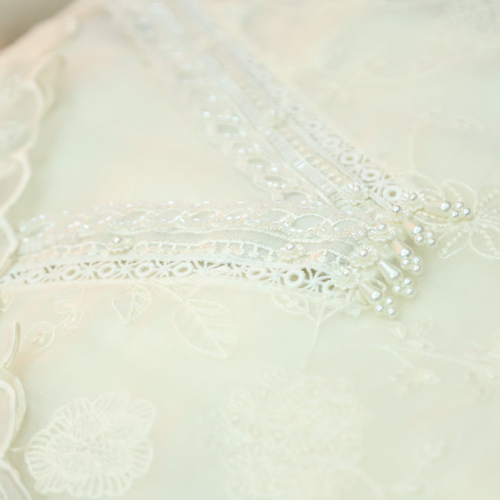 Julia Pearl White Thread Embroidered with Kardana Chinon Set
