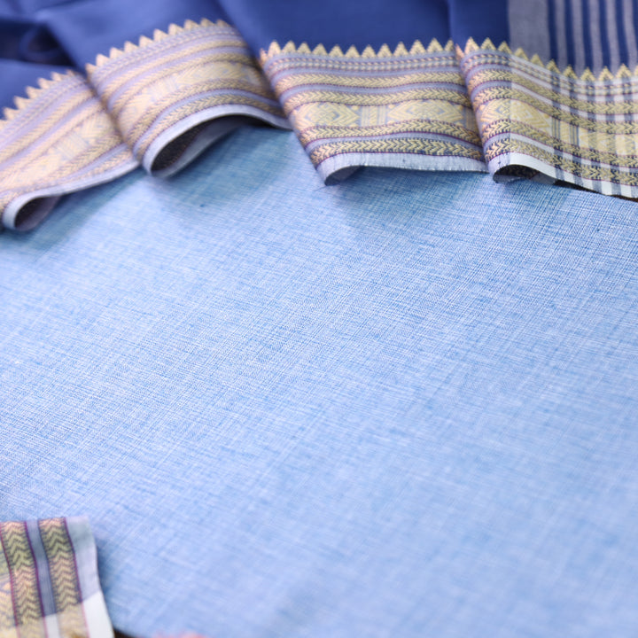 Subhvari Ice Blue Top with Mangalgiri Hem Dupatta South Cotton Set