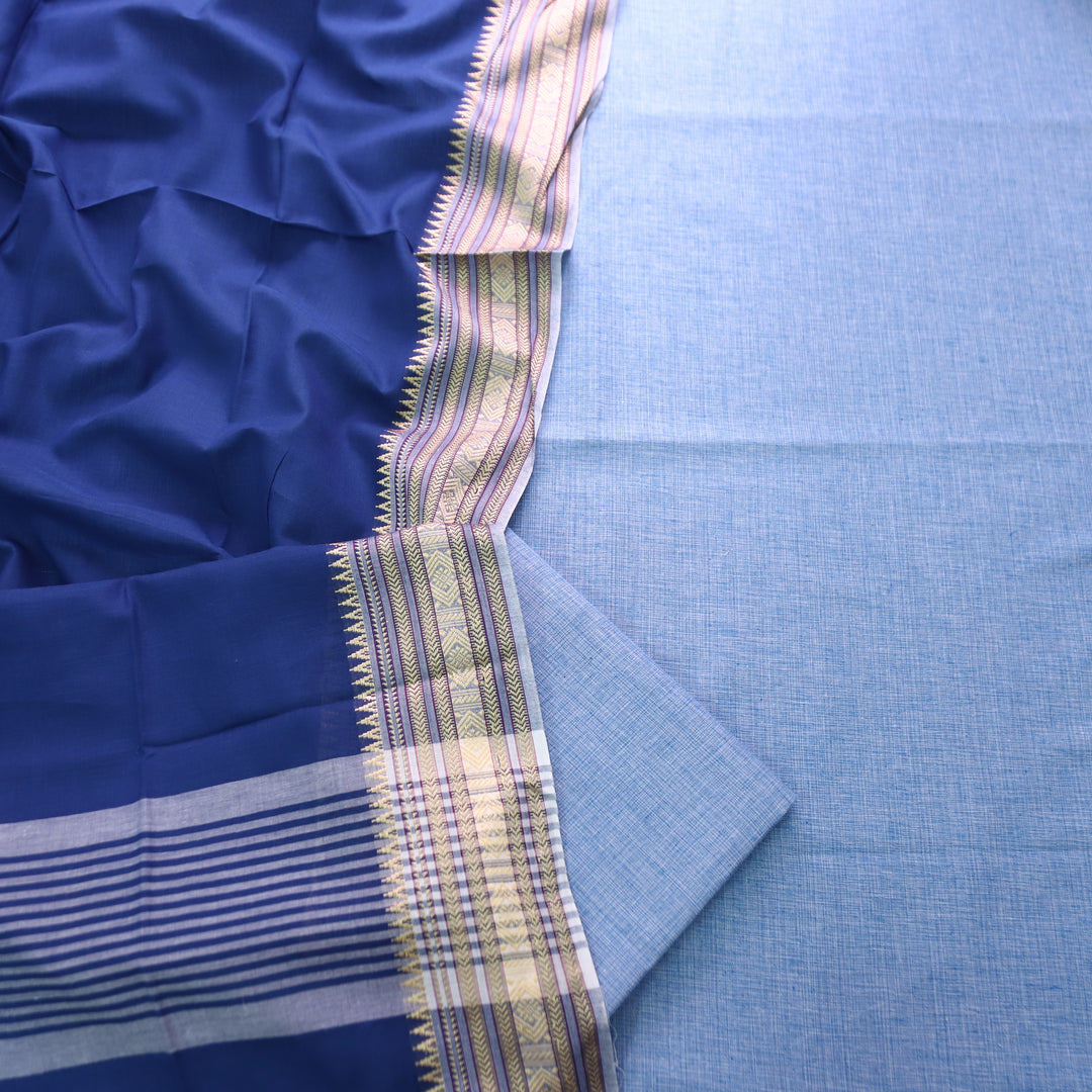 Subhvari Ice Blue Top with Mangalgiri Hem Dupatta South Cotton Set