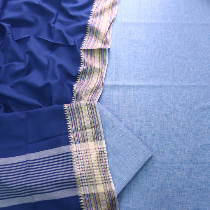 Subhvari Ice Blue Top with Mangalgiri Hem Dupatta South Cotton Set
