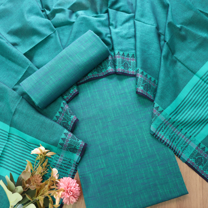 Subhvari Ocean Turq Top with Mangalgiri Hem Dupatta South Cotton Set