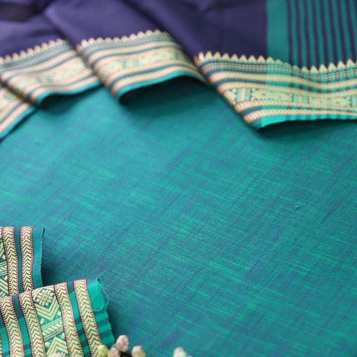 Subhvari Biscay Turq Top with Mangalgiri Hem Dupatta South Cotton Set