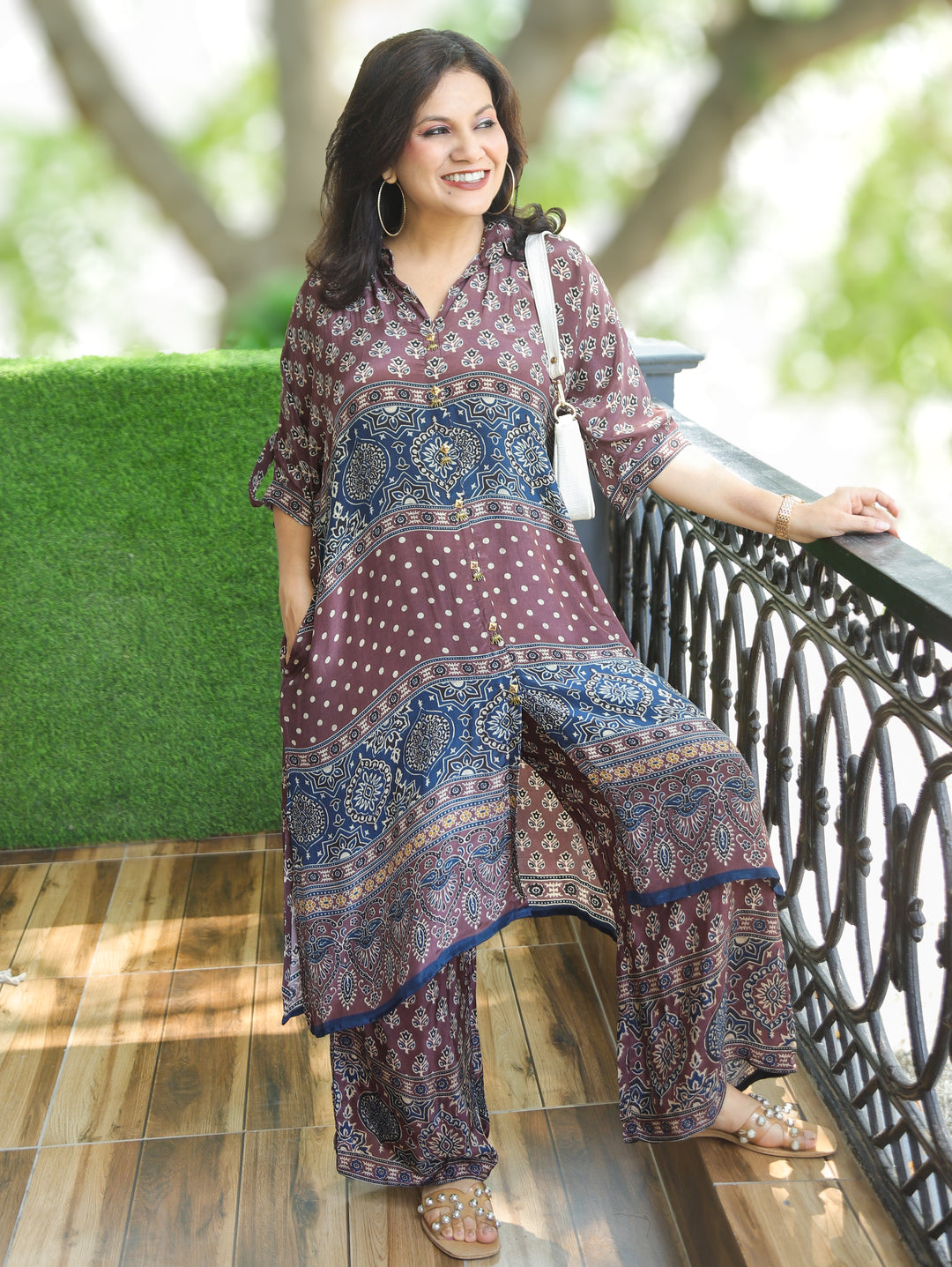 Shifali Brown Ajrakh Printed Pure Natural Crepe Co-ord Set