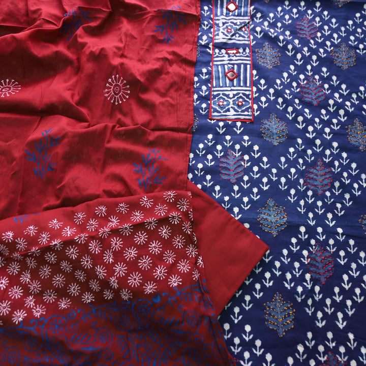 Bhanushi Indigo Blue  Kutch Mirror Dabu Printed Cotton Suit Set D1