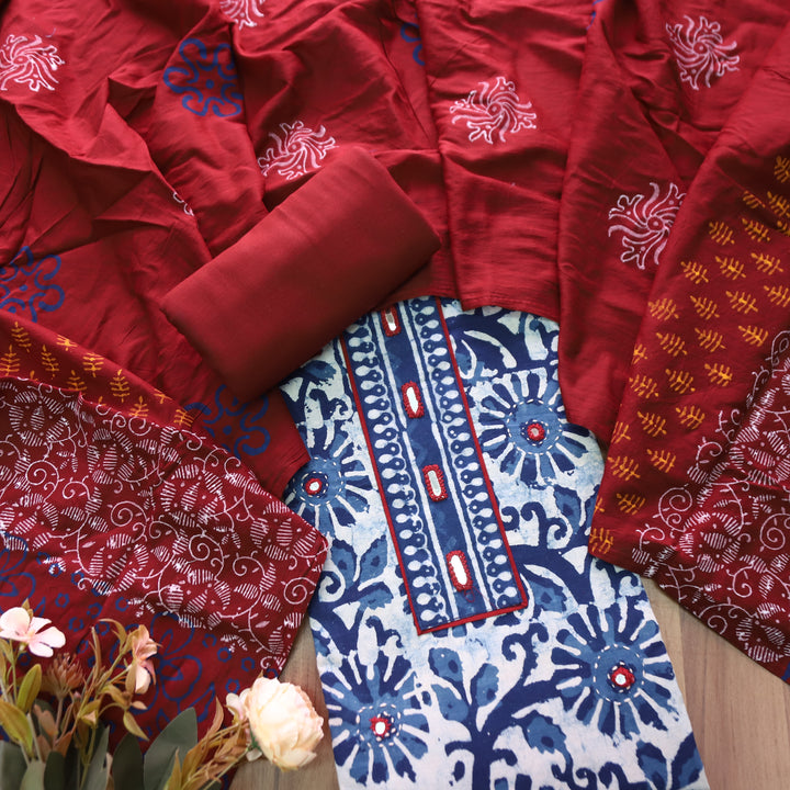 Bhanushi Indigo Blue  Kutch Mirror Dabu Printed Cotton Suit Set D2