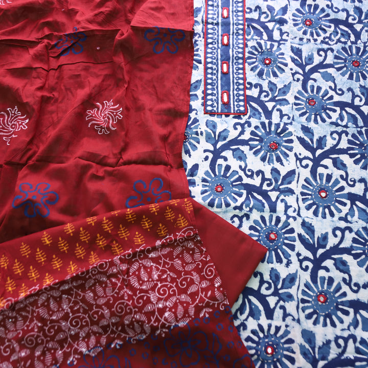 Bhanushi Indigo Blue  Kutch Mirror Dabu Printed Cotton Suit Set D2