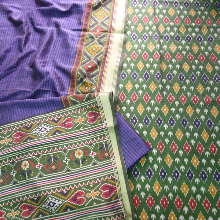 Rua Pine Green Patola Shadow Printed Work Muslin Silk Set
