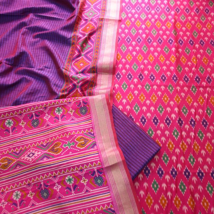 Rua Magenta Pink Patola Shadow Printed Work Muslin Silk Set