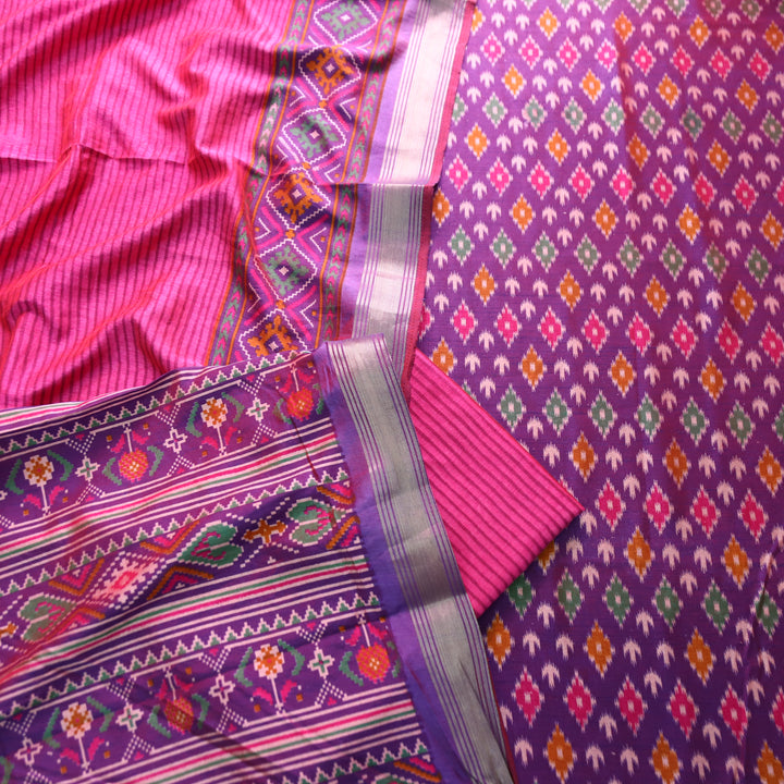 Rua Voilet Purple Patola Shadow Printed Work Muslin Silk Set