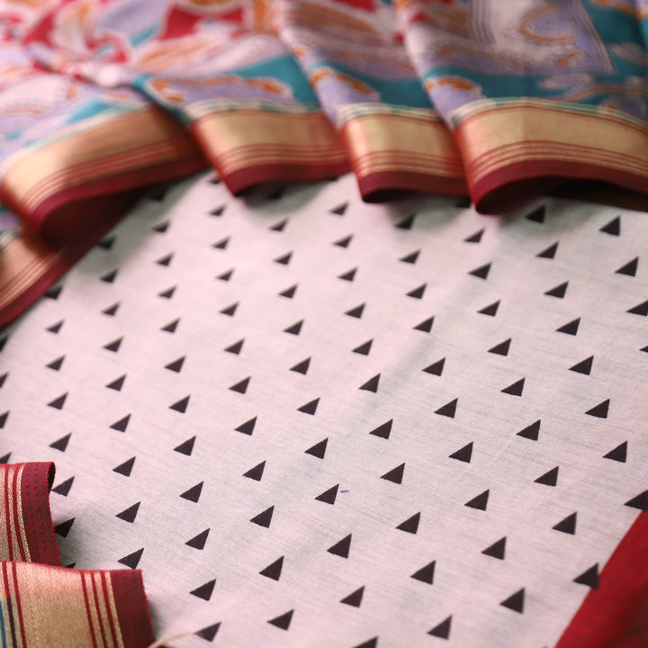 Tamanna Sand Beige with Red Kalamkari Print Maheswari Chanderi Set
