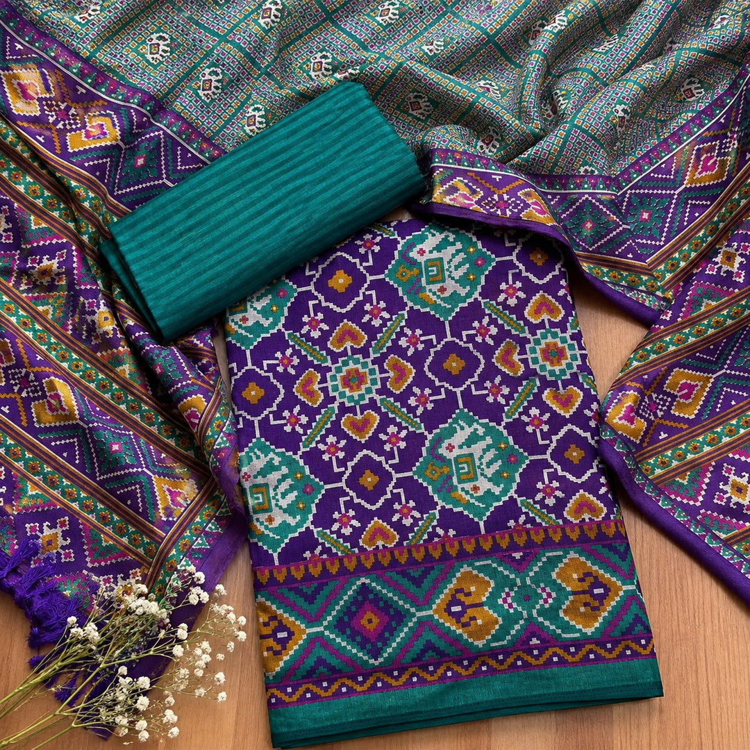 Pravi Blue All Over Patola Shadow Printed Work Muslin Silk Set