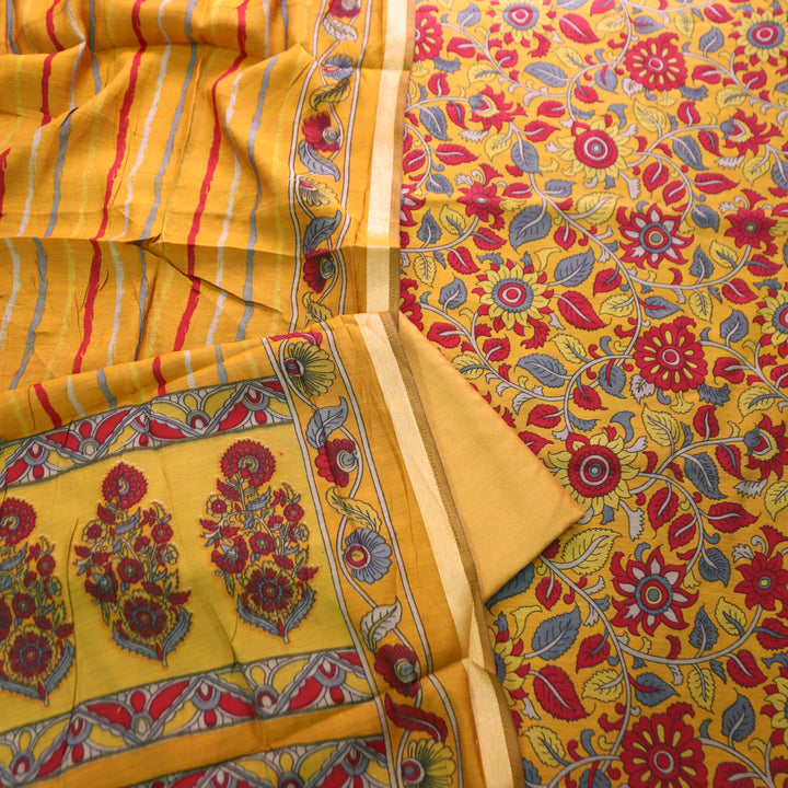 Riyanshi Turmeric Yellow Kalamkari Printed Maheswari Chanderi Set