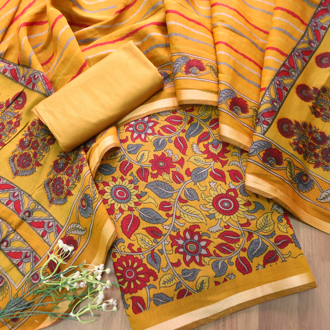 Riyanshi Turmeric Yellow Kalamkari Printed Maheswari Chanderi Set
