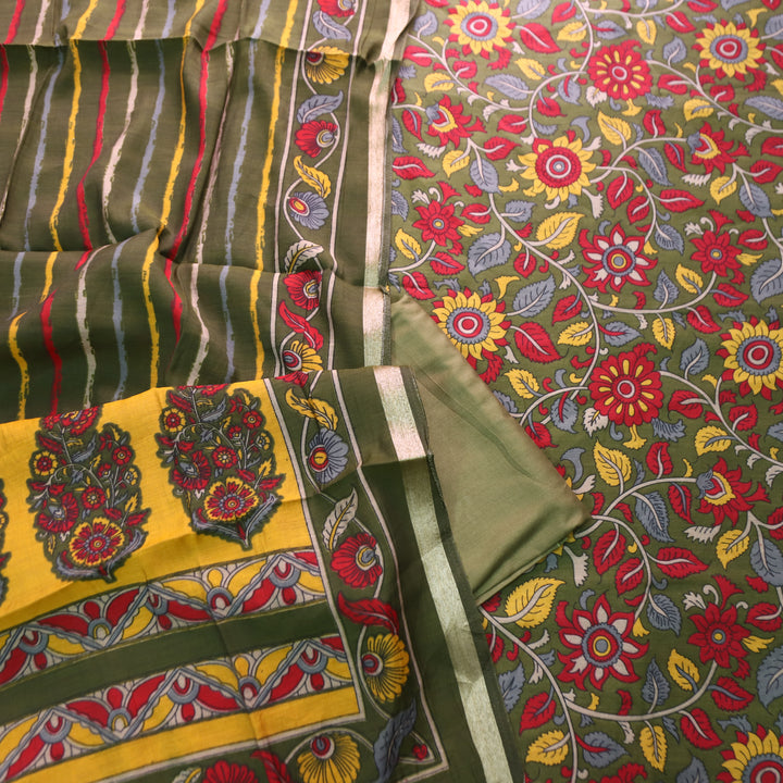 Riyanshi Forest Green Kalamkari Printed Maheswari Chanderi Set