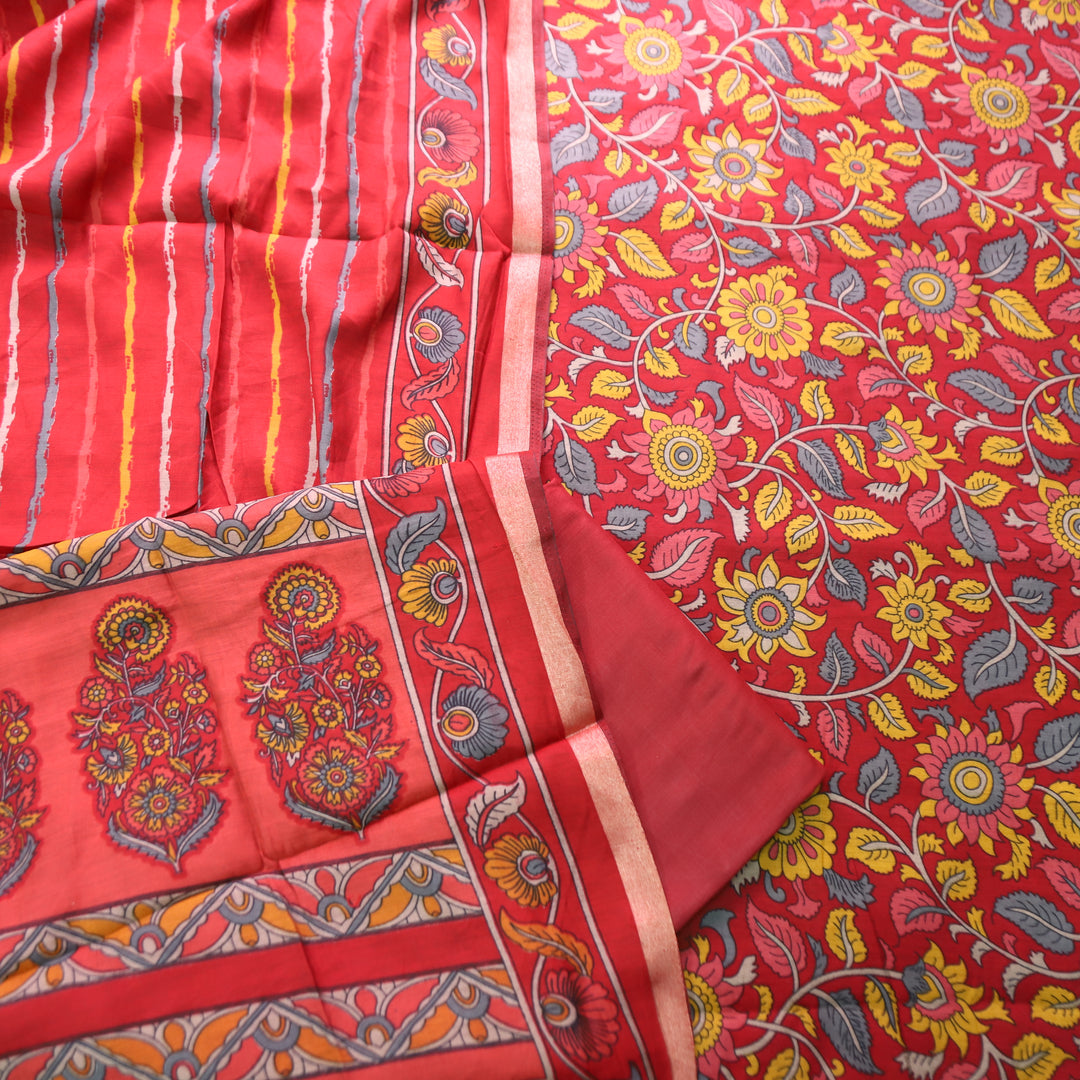 Riyanshi Berry Red Kalamkari Printed Maheswari Chanderi Set