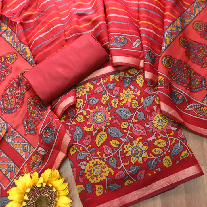 Riyanshi Berry Red Kalamkari Printed Maheswari Chanderi Set