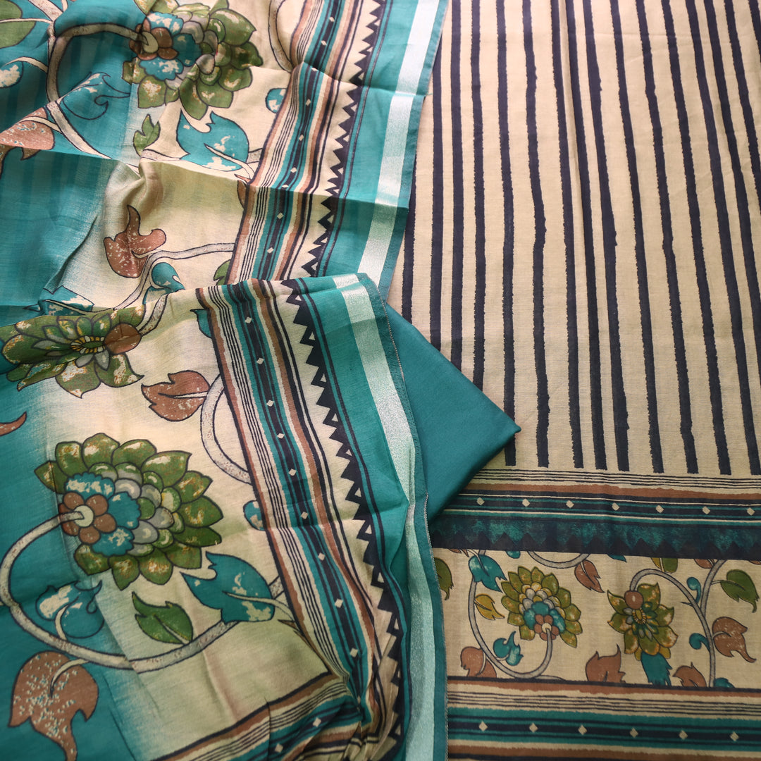 Tripti Aqua Turq with Kalamakri Print Hem Maheshwari Chanderi Set