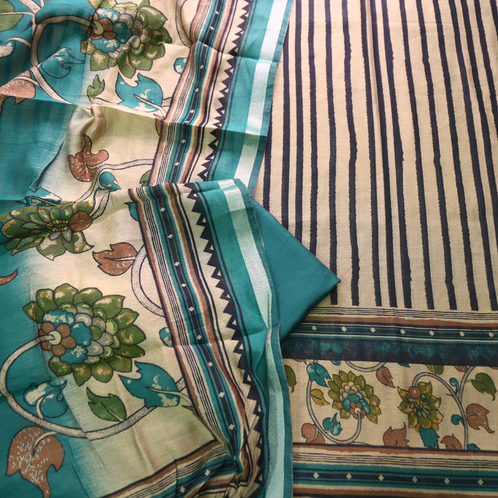 Tripti Aqua Turq with Kalamakri Print Hem Maheshwari Chanderi Set