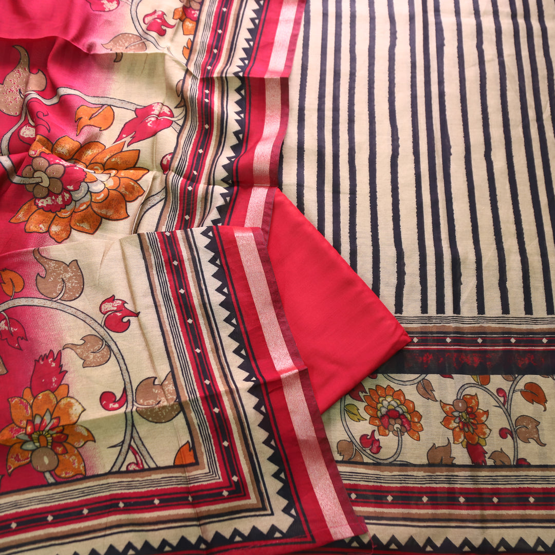 Tripti Rani Pink with Kalamakri Print Hem Maheshwari Chanderi Set