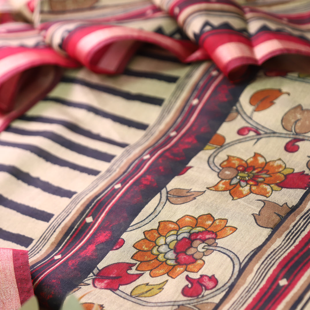 Tripti Rani Pink with Kalamakri Print Hem Maheshwari Chanderi Set