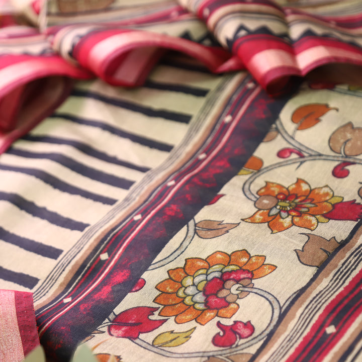 Tripti Rani Pink with Kalamakri Print Hem Maheshwari Chanderi Set