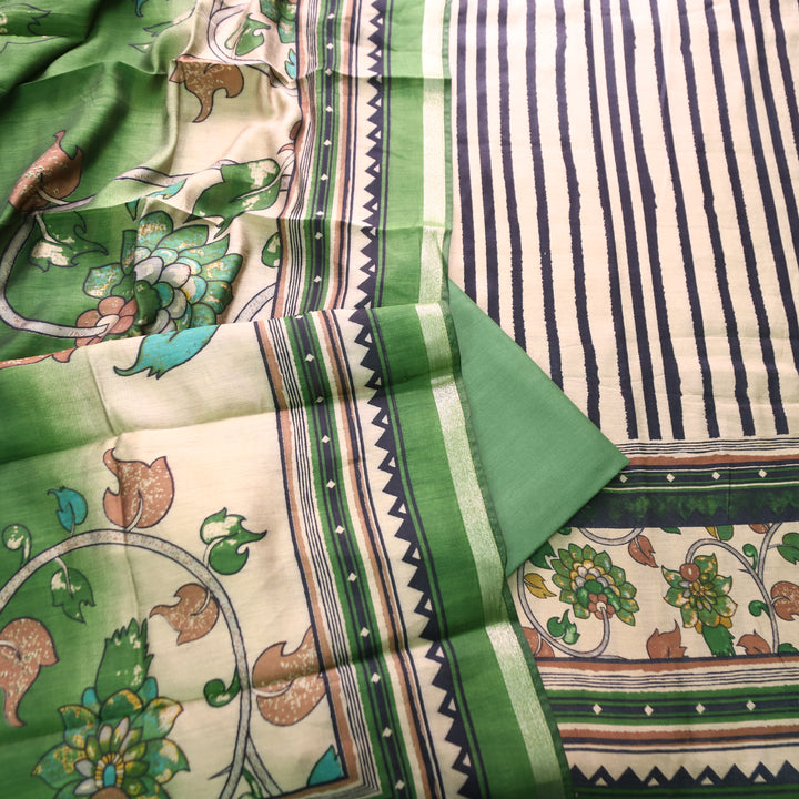 Tripti Leaf Green with Kalamakri Print Hem Maheshwari Chanderi Set