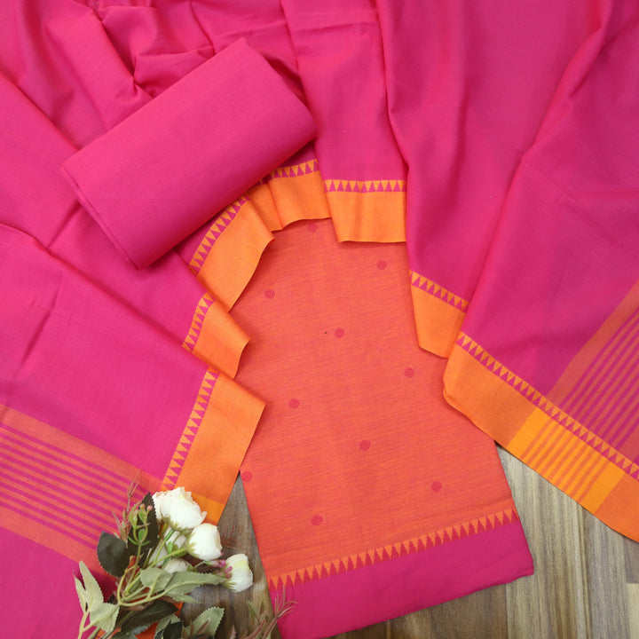 Chaahat Tangerine Orange Thread Weaved Temple Hem Cotton Suit Set