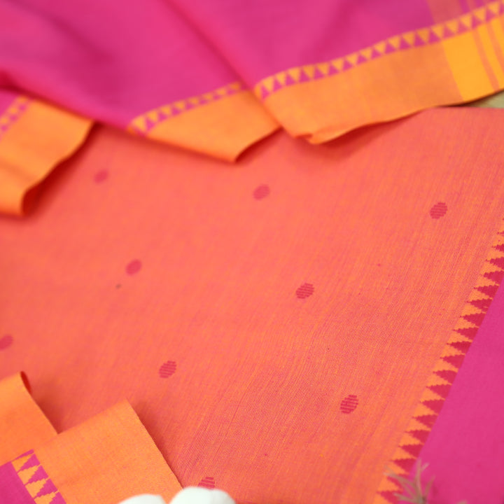 Chaahat Tangerine Orange Thread Weaved Temple Hem Cotton Suit Set