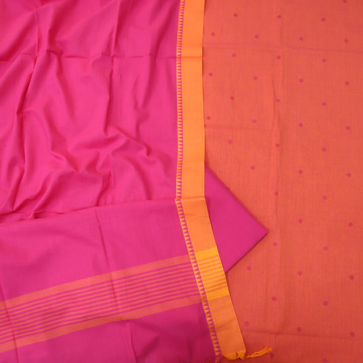 Chaahat Tangerine Orange Thread Weaved Temple Hem Cotton Suit Set
