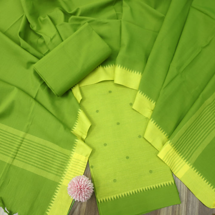 Chaahat Parrot Green Thread Weaved Temple Hem Cotton Suit Set
