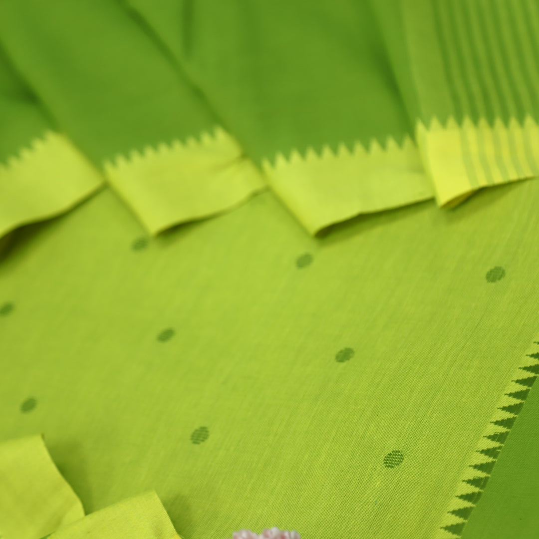 Chaahat Parrot Green Thread Weaved Temple Hem Cotton Suit Set