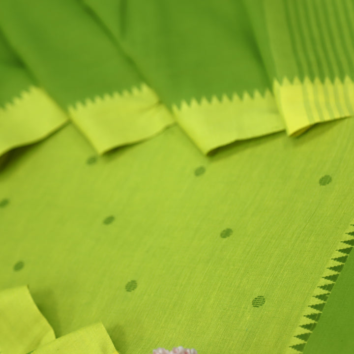 Chaahat Parrot Green Thread Weaved Temple Hem Cotton Suit Set