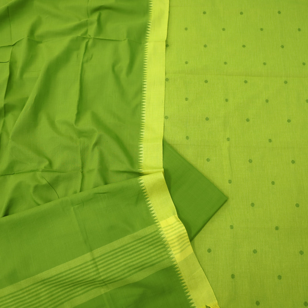 Chaahat Parrot Green Thread Weaved Temple Hem Cotton Suit Set