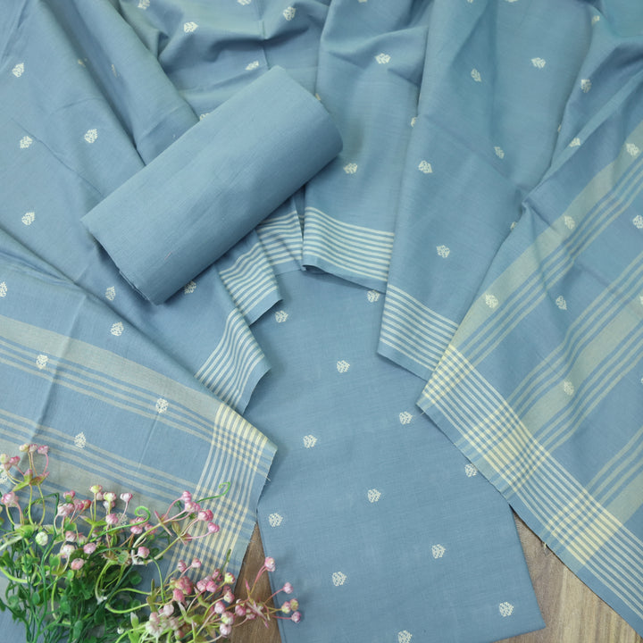 Chaahat Fossil Grey Thread Weaved Handloom Cotton Suit Set