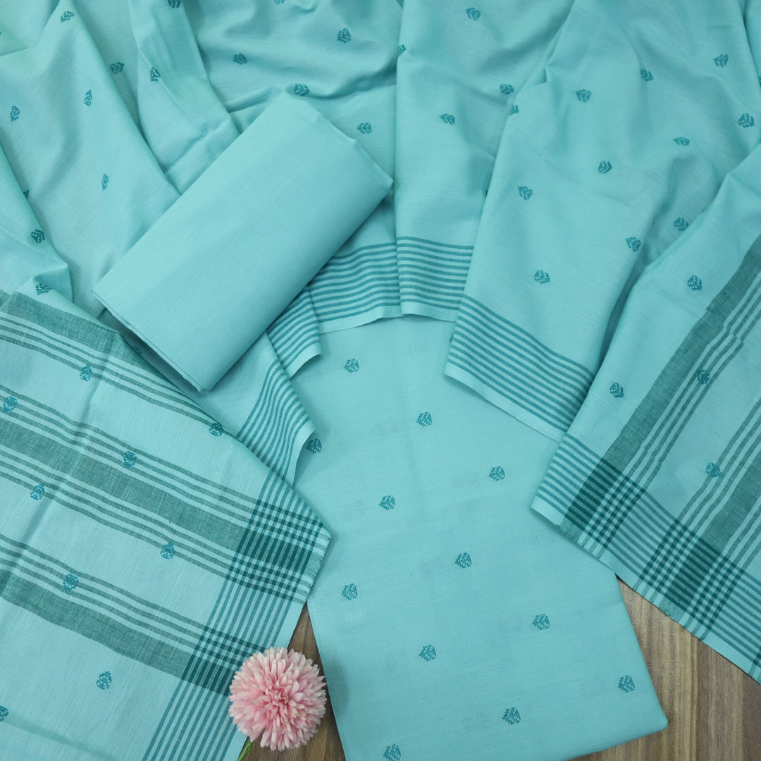Chaahat Sage Ocean Green Thread Weaved Handloom Cotton Suit Set
