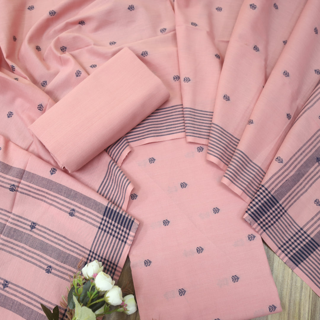 Chaahat Soft Pink Thread Weaved Handloom Cotton Suit Set