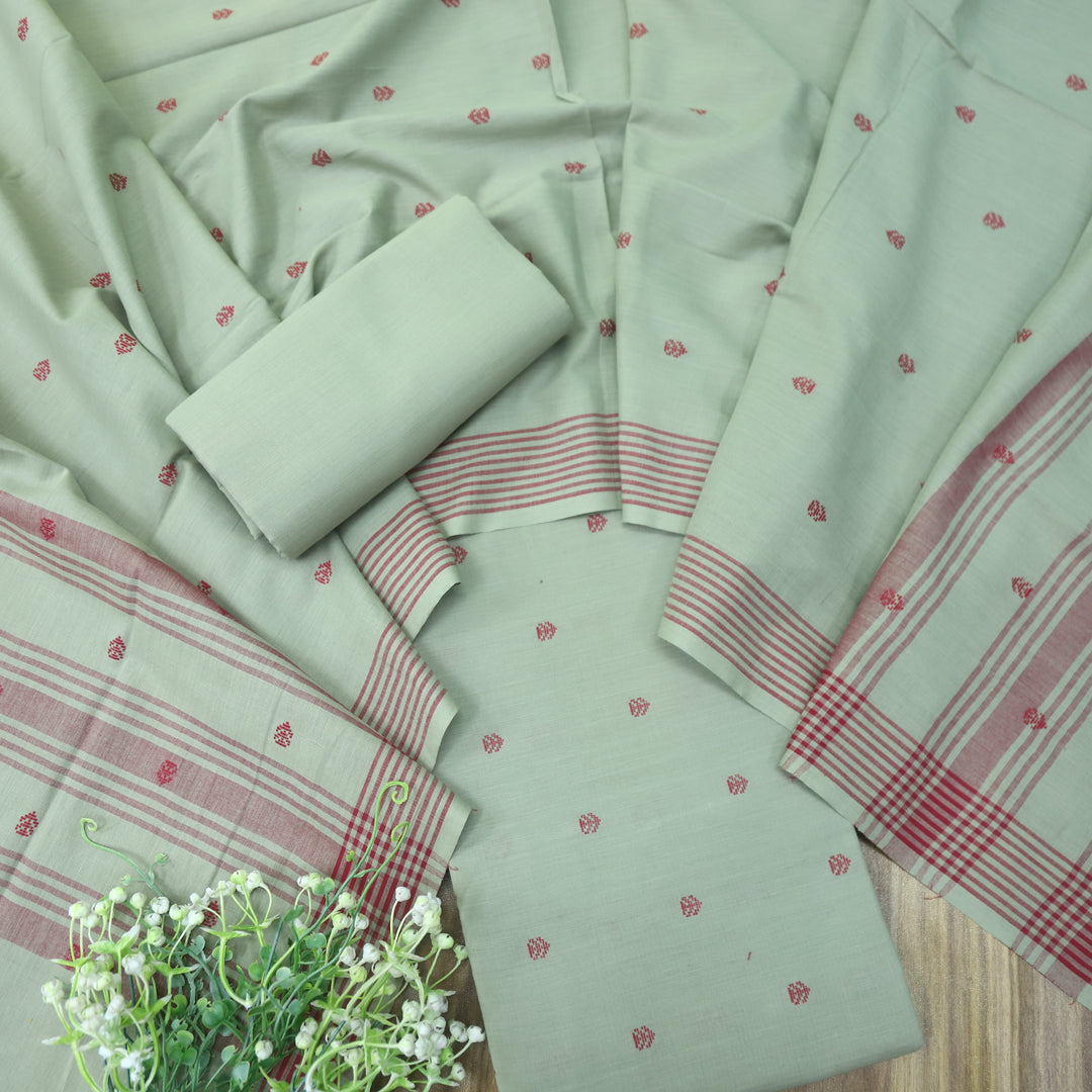 Chaahat Khaki Beige Thread Weaved Handloom Cotton Suit Set