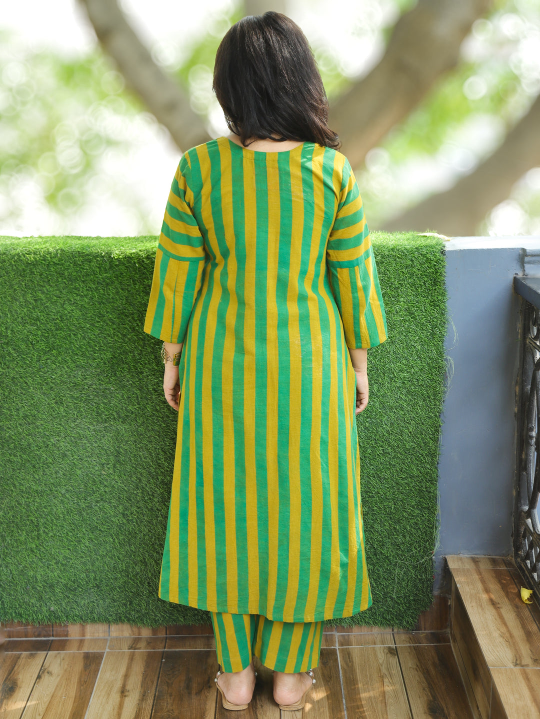 Anjali Neon Green Natural Ajrakh Print Button Down Panel 2 Piece Set