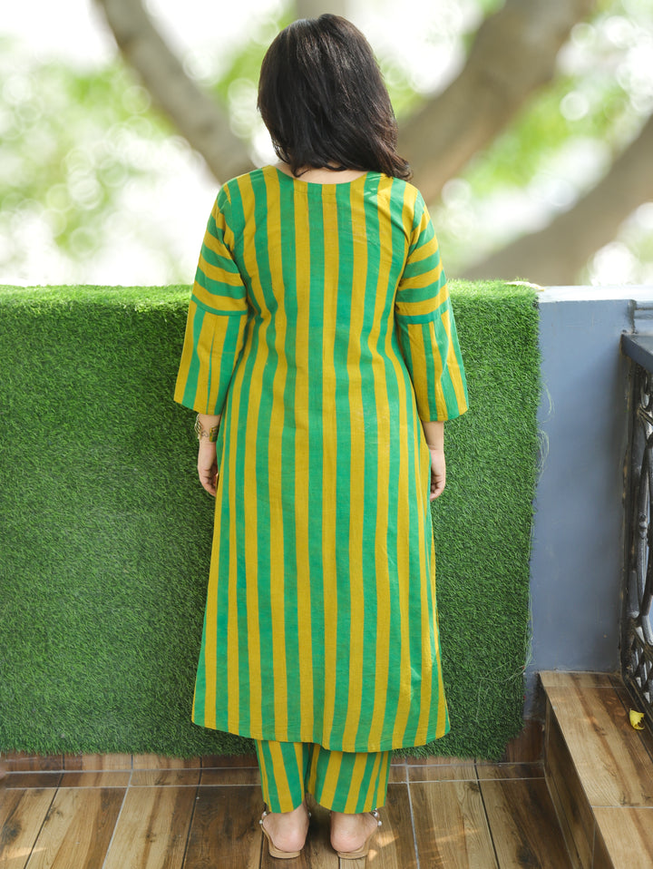 Anjali Neon Green Natural Ajrakh Print Button Down Panel 2 Piece Set