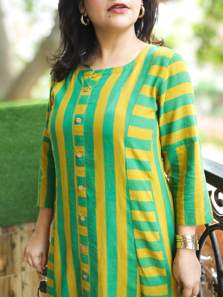 Anjali Neon Green Natural Ajrakh Print Button Down Panel 2 Piece Set