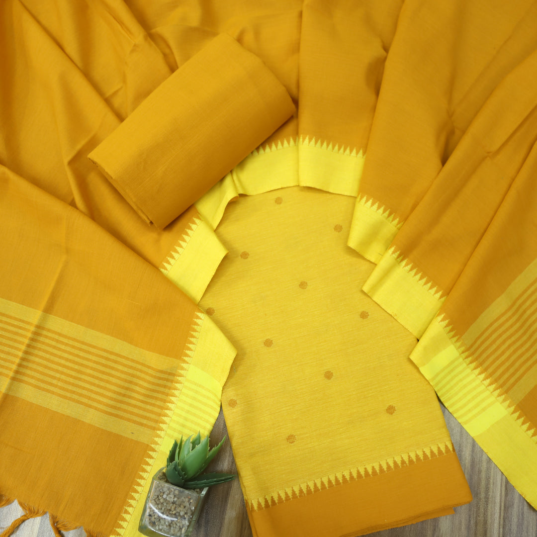 Chaahat Sunflower Yellow Thread Weaved Temple Hem Cotton Suit Set
