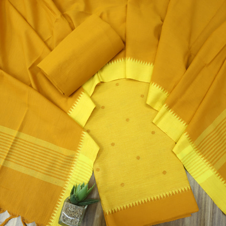 Chaahat Sunflower Yellow Thread Weaved Temple Hem Cotton Suit Set